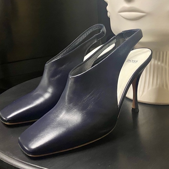 HUGO BOSS  *NWT*  Open Booties In Italian Nappa Leather - Sz 37 - Dark Blue - Picture 3 of 11